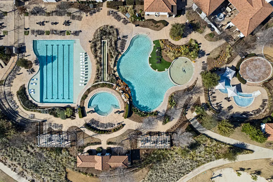 Aerial view of the Viridian resort-style pool complex